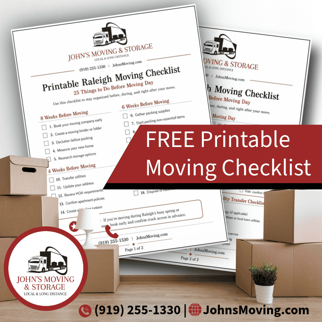 Preview of the Ultimate Raleigh Moving Checklist from John's Moving and Storage